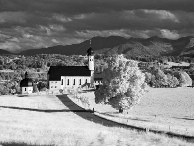 Pilgrimage Church Wilparting, Near Irschenberg, Bavaria, Germany, Black and White Infrared