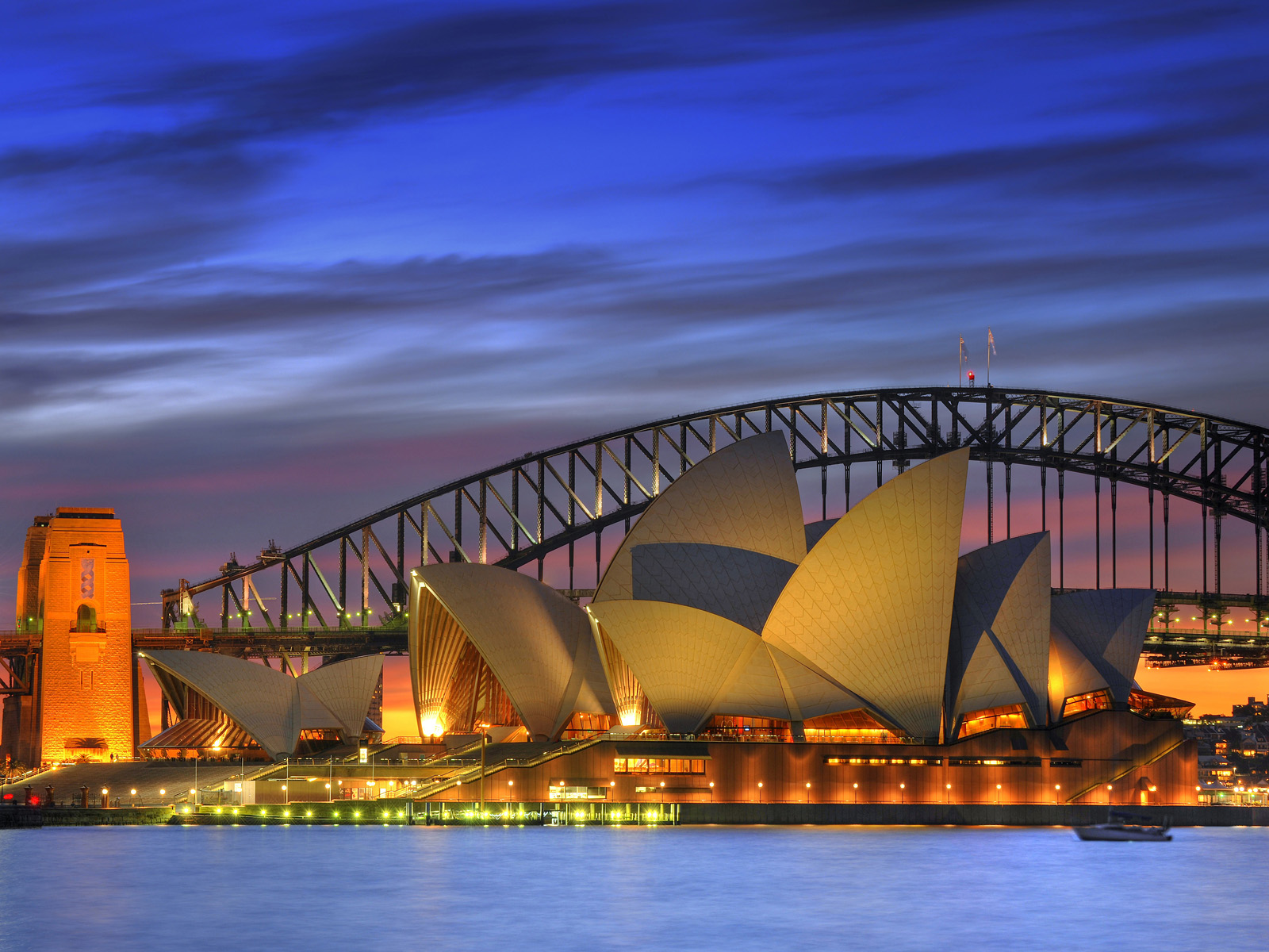 Sydney Opera House and Harbor Bridge at Night, Sydney, Australia