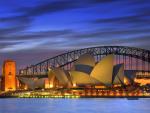 Sydney Opera House and Harbor Bridge at Night, Sydney, Australia