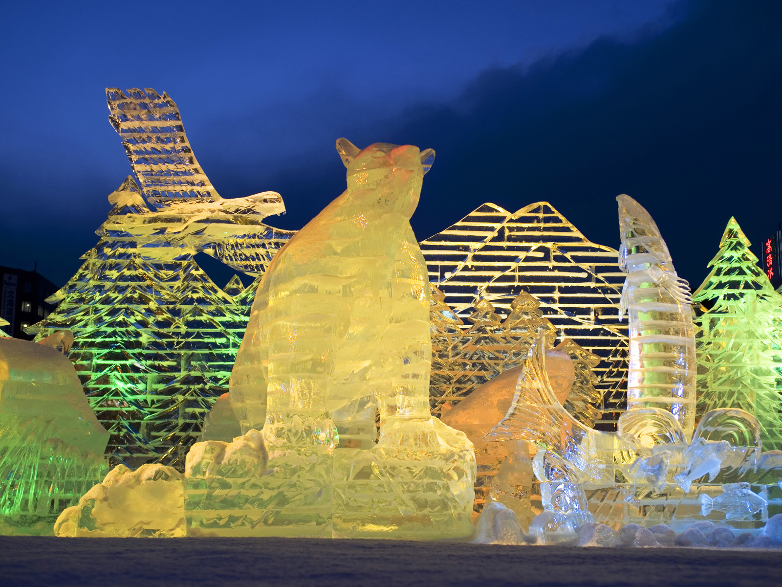 Illuminated Ice Sculptures Sapporo Snow Festival Hokkaido Island Japan