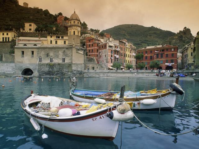 Row Boats in the Harbor, Santa Margherita Church, Vernazza, Italy
