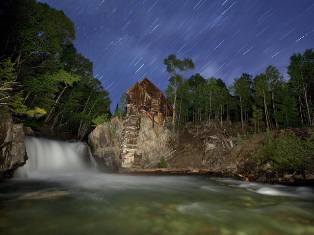 Star Trails Over Crystal Mill, Crystal City Ghost Town, Colorado